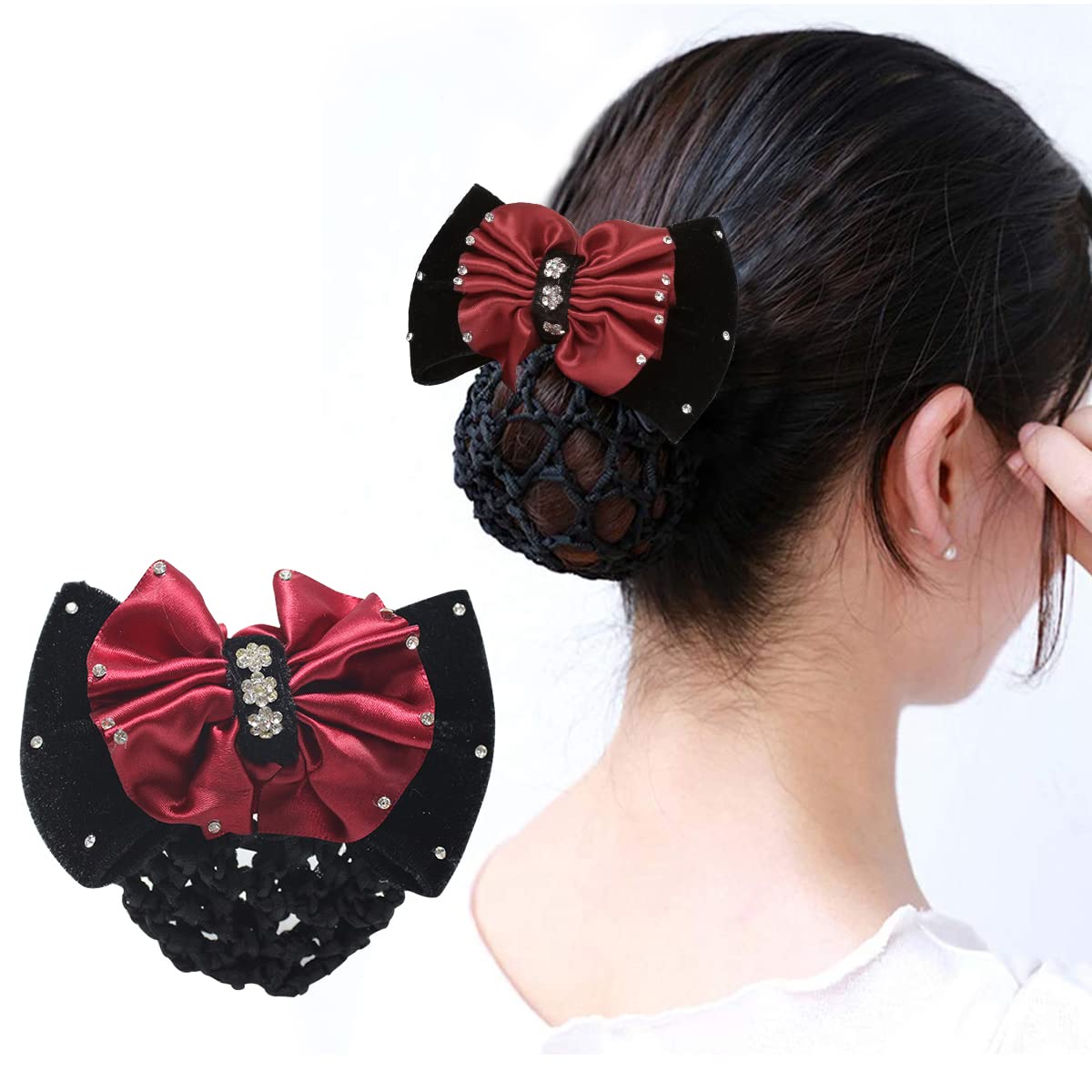MAYCREATE Hair Bun Net Bow Hair Clip Bun Cover for Women Mesh Barrette Spring Clip Hairnet Bowknot Decor Snood Net for Daily, Work, Dancer, Nurse, etc (Red) MAYCREATE Hair Bun Net Bow Hair Clip Bun Cover for Women Mesh Barrette Spring Clip Hairnet Bowknot Decor Snood Net for Daily, Work, Dancer, Nurse, etc (Red)